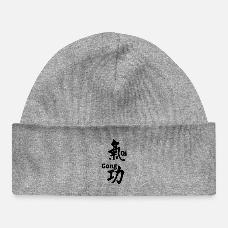 QI gong script avec texte vertical - Bonnet bébé bio - gris chiné
