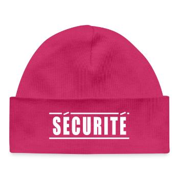 Sécurité texte blanc sur fond noir - Bonnet bébé bio - hot pink - Devant