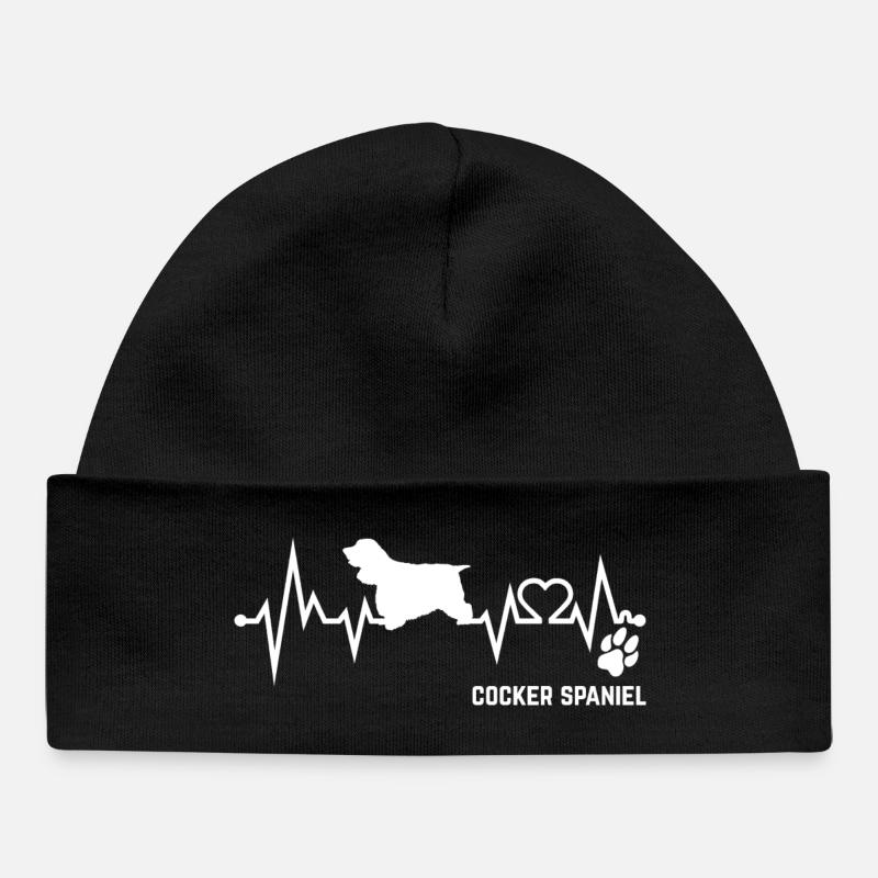 Cocker Spaniel Heartbeat Pulse ECG Dog Gift - Baby Organic Beanie - black