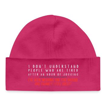 One Hour Jogging Quote Tee - Baby Organic Beanie - hot pink - Front