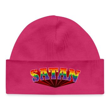 Satan Rainbow Text - Baby Organic Beanie - hot pink - Front
