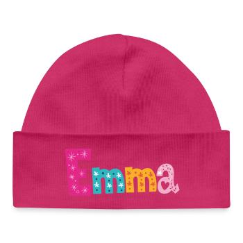 Personalized Emma Name - Baby Organic Beanie - hot pink - Front