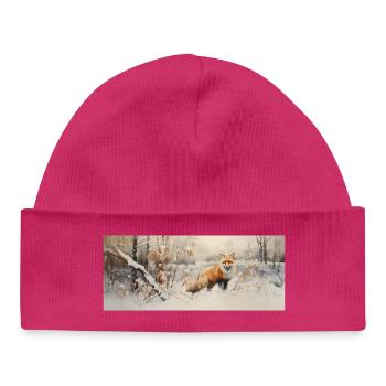 Renard paysage neige - Bonnet bébé bio - hot pink - Devant