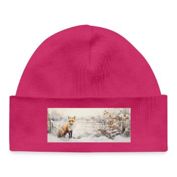 Renard paysage neige - Bonnet bébé bio - hot pink - Devant