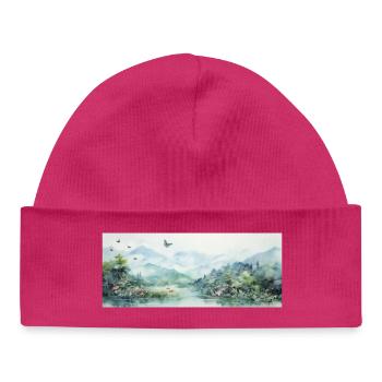 Paysage aquarelle - Bonnet bébé bio - hot pink - Devant