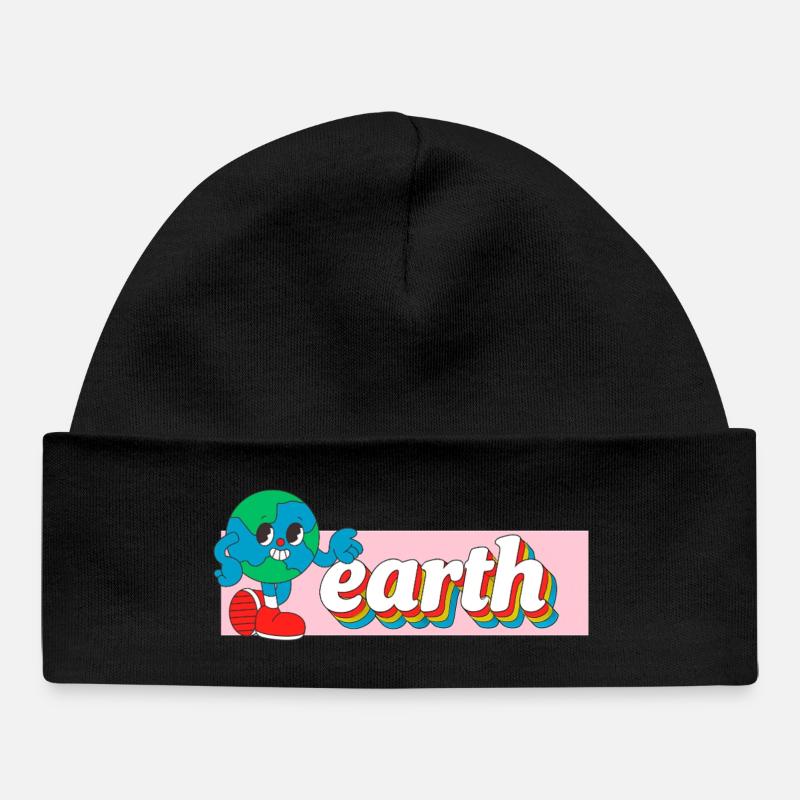 Tirage de t-shirt animé rétro Earth Joy - Bonnet bébé bio - noir