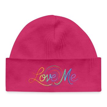 Love Me Say Colorful Text Drawing Art Print - Baby Organic Beanie - hot pink - Front