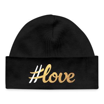Hashtag Love Love Gold Handwriting Wedding Couples - Baby Organic Beanie - black - Front