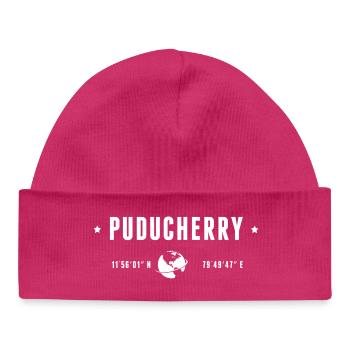 PUDUCHERRY Stylized Geographical Coordinates - Baby Organic Beanie - hot pink - Front