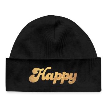 Happy Gold Squiggles Cursive Citations de bonheur - Bonnet bébé bio - noir - Devant