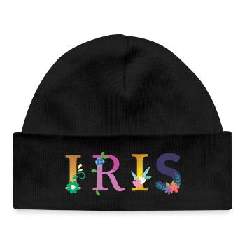 IRIS Name Adorned with Flowers - Baby Organic Beanie - black - Front