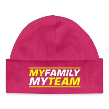 Mon équipe familiale dit - Bonnet bébé bio - hot pink - Devant