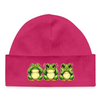 Drei Frösche See Hear Speak lustiges Motiv - Baby Organic Mütze - hot Pink - Vorne