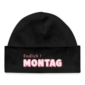 Endlich Montag – Pink Retro Schrift - Baby Organic Mütze - Schwarz - Vorne