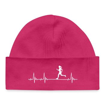 Runner Heartbeat Gift for Women and Girls - Baby Organic Beanie - hot pink - Front