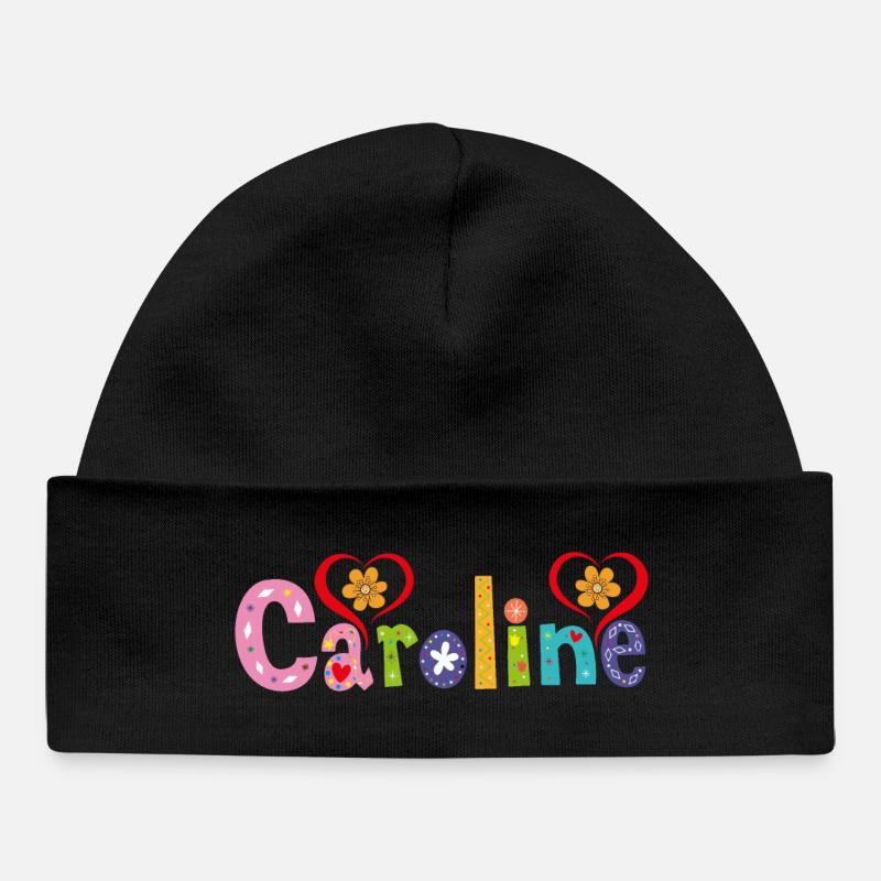 Personalized Caroline Name - Baby Organic Beanie - black