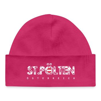 Distressed Text with Flag Orb - Baby Organic Beanie - hot pink - Front
