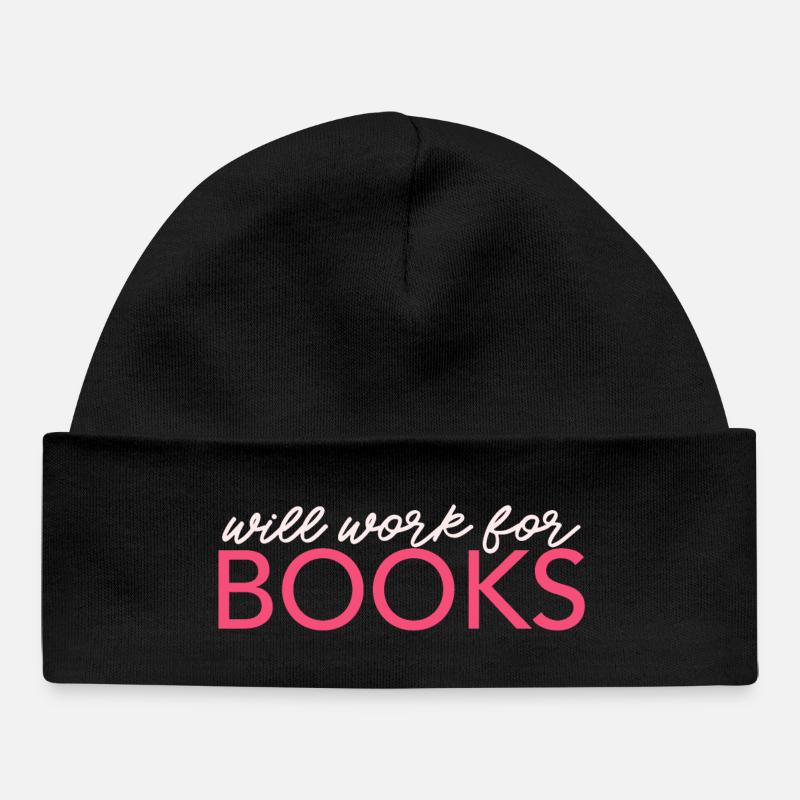 Will Work For Books - Baby Organic Beanie - black