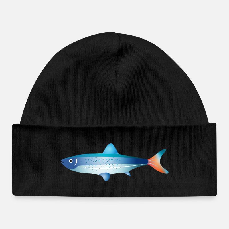 Blue Fish with Gradient and Dots - Baby Organic Beanie - black