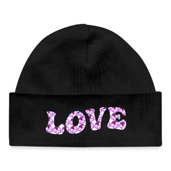 Love motif with lilac flowers - Baby Organic Beanie - black - Front