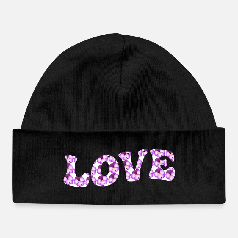Motif d’amour avec des fleurs lilas - Bonnet bébé bio - noir