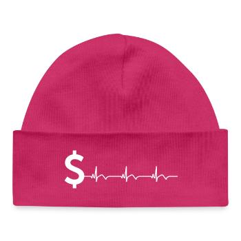 Dollar Sign $ ECG Heartbeat - Baby Organic Beanie - hot pink - Front