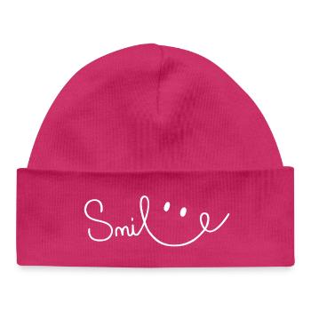 Smile Sourire Script Brush - Bonnet bébé bio - hot pink - Devant
