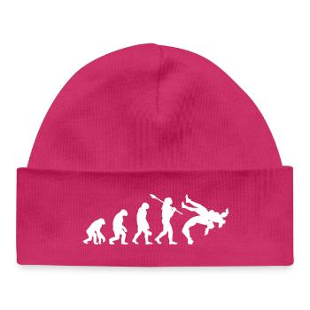 Evolution of Wrestling Silhouette Combat Sports - Baby Organic Beanie - hot pink - Front