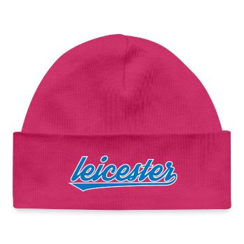 Leicester Blue Script Design - Baby Organic Beanie - hot pink - Front