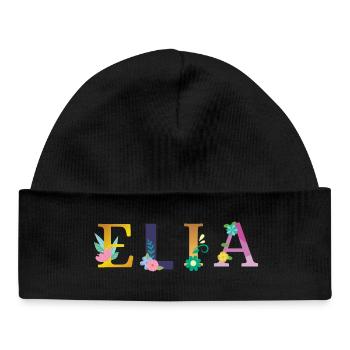 ELIA Name Adorned with Flowers - Baby Organic Beanie - black - Front