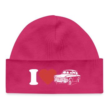 I Love Trabi - Voiture culte de Zwickau - RDA - Bonnet bébé bio - hot pink - Devant