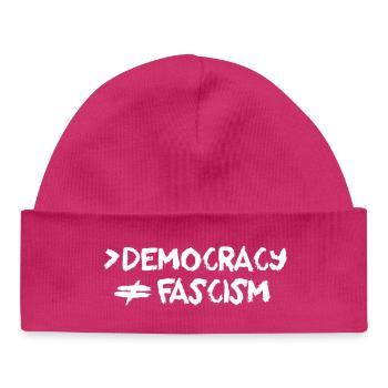 More Democracy No Fascism Anti-Fascist - Baby Organic Beanie - hot pink - Front