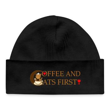 Kaffee und Katzen zuerst - Baby Organic Mütze - Schwarz - Vorne
