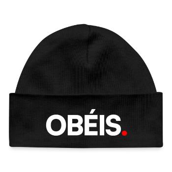 OBÉIS | Expression humour minimaliste - Bonnet bébé bio - noir - Devant