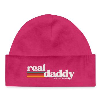 Vrai papa, paternité style rétro - Bonnet bébé bio - hot pink - Devant
