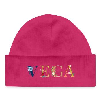 VIGA Name Art With Flowers Embroidered - Baby Organic Beanie - hot pink - Front