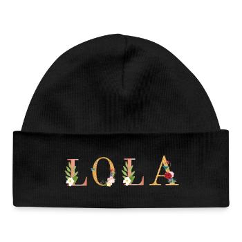 LOLA Name Art With Flowers Embroidered - Baby Organic Beanie - black - Front