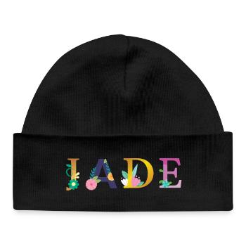JADE Name mit Blumen geschmückt - Baby Organic Mütze - Schwarz - Vorne