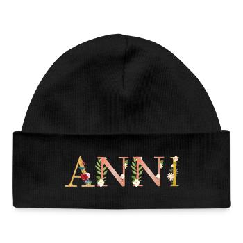 ANNI Name mit Blumen geschmückt - Baby Organic Mütze - Schwarz - Vorne
