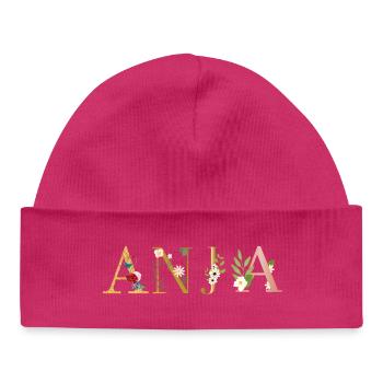 ANJA Name decorated with flowers - Baby Organic Beanie - hot pink - Front
