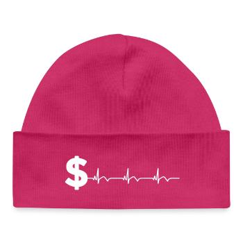 Dollar Sign $ ECG Heartbeat - Baby Organic Beanie - hot pink - Front