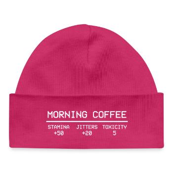 Morning Coffee Gamer Stats Pixel Humor - Baby Organic Mütze - hot Pink - Vorne