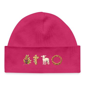 Lamb, Cross and Peace - Baby Organic Beanie - hot pink - Front