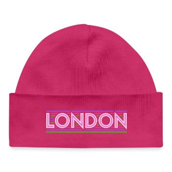 London Neon Typography Lines - Baby Organic Beanie - hot pink - Front