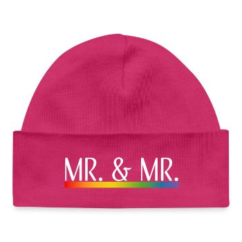 Rayures arc-en-ciel M. et M. blanc - Bonnet bébé bio - hot pink - Devant