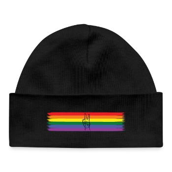 Design de paix avec drapeau arc-en-ciel - LGBT - Bonnet bébé bio - noir - Devant