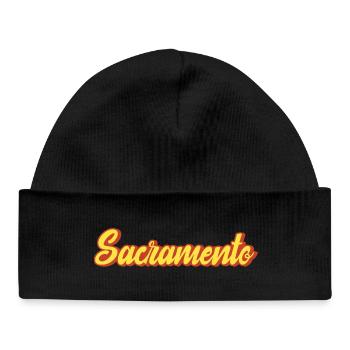 Sacramento Retro Lettering Yellow Red - Baby Organic Beanie - black - Front