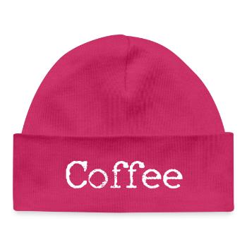 Gribouillis de café blanc sur fond noir - Bonnet bébé bio - hot pink - Devant