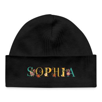 SOPHIA Name Art With Flowers Embroidered - Baby Organic Beanie - black - Front