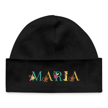MARIA Name Art With Flowers Embroidered - Baby Organic Beanie - black - Front